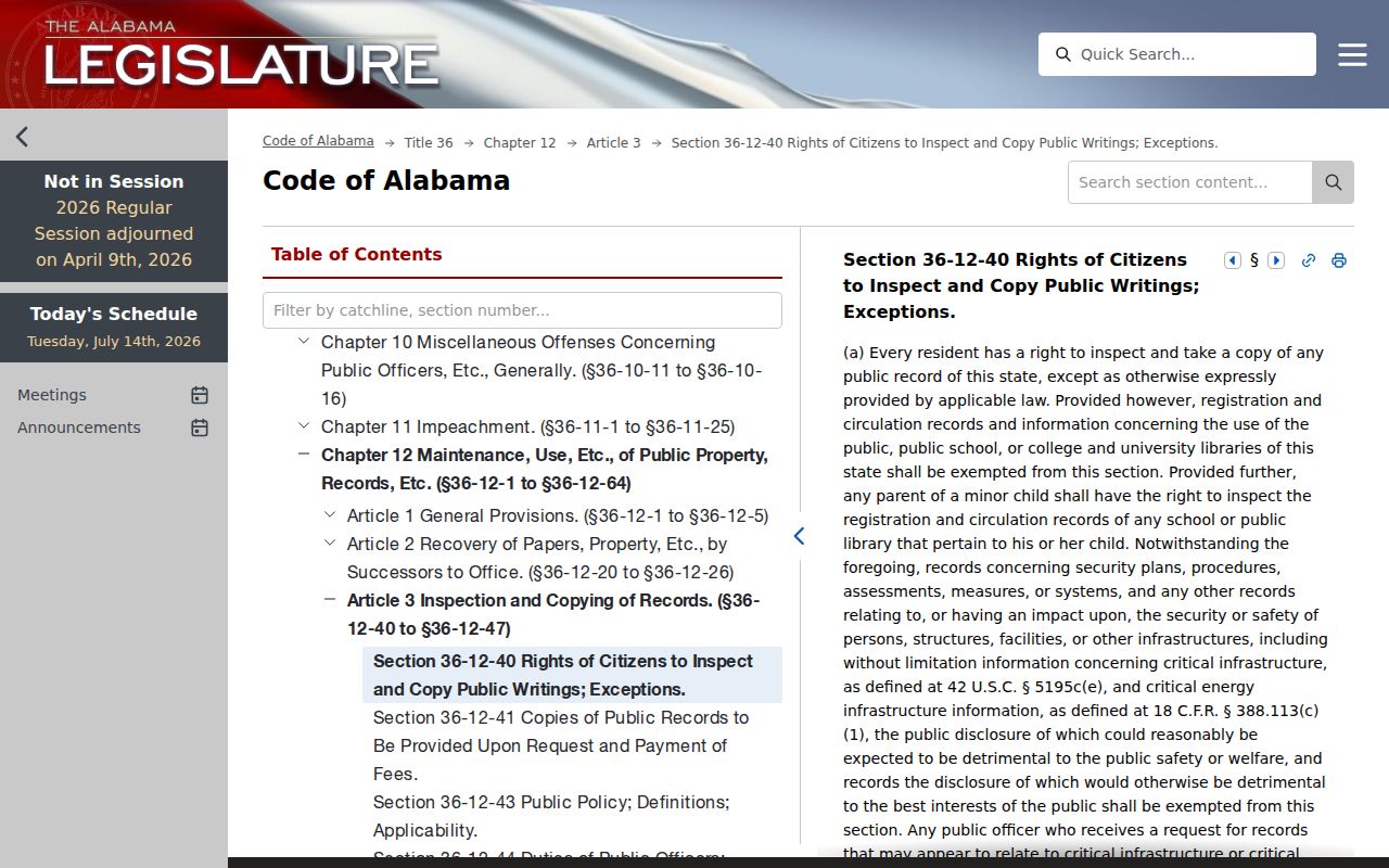 Crenshaw County Circuit Clerk public records inspection statute