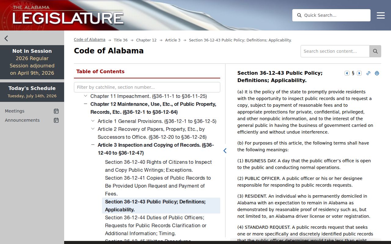 Crenshaw County court records Alabama public records request statute