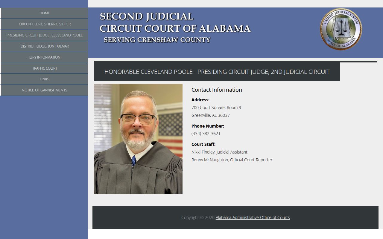 Crenshaw County Circuit Court Presiding Circuit Judge page