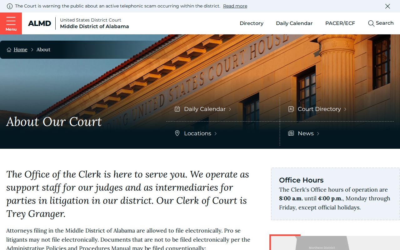 Crenshaw County federal court Middle District of Alabama about page