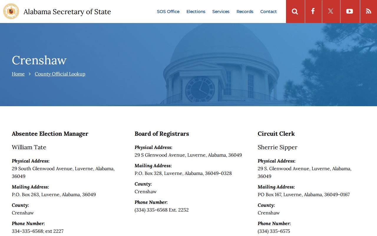 Crenshaw County court records Secretary of State officials listing