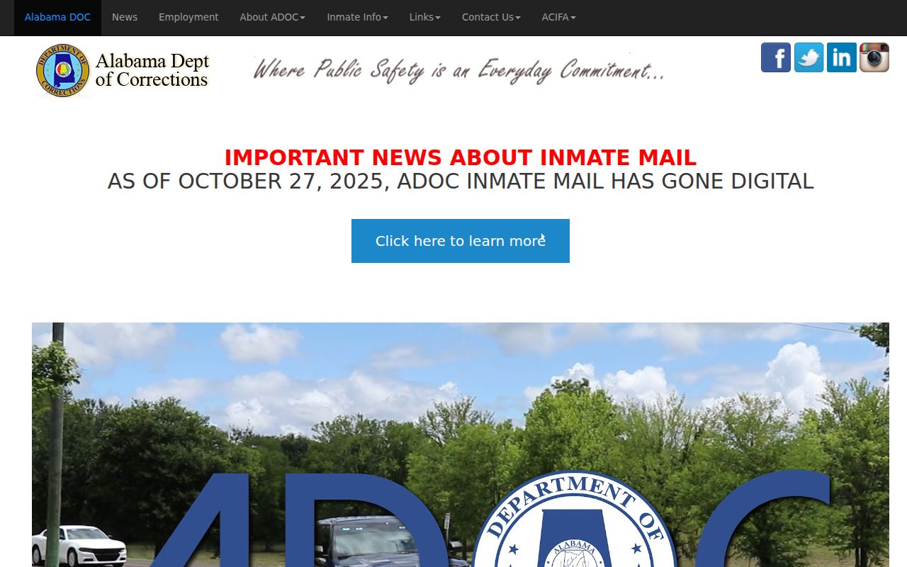 Crenshaw County inmate records and Alabama Department of Corrections homepage