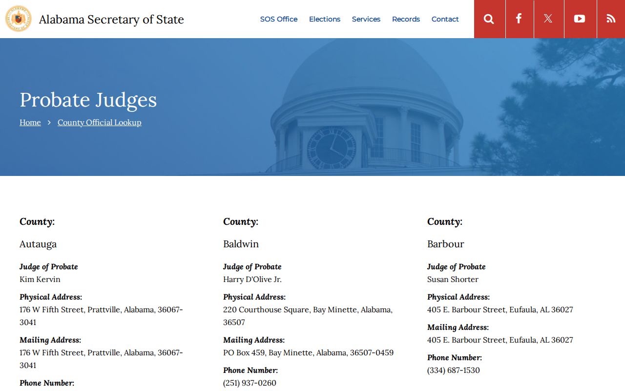 Crenshaw County Probate Court Secretary of State probate judge lookup