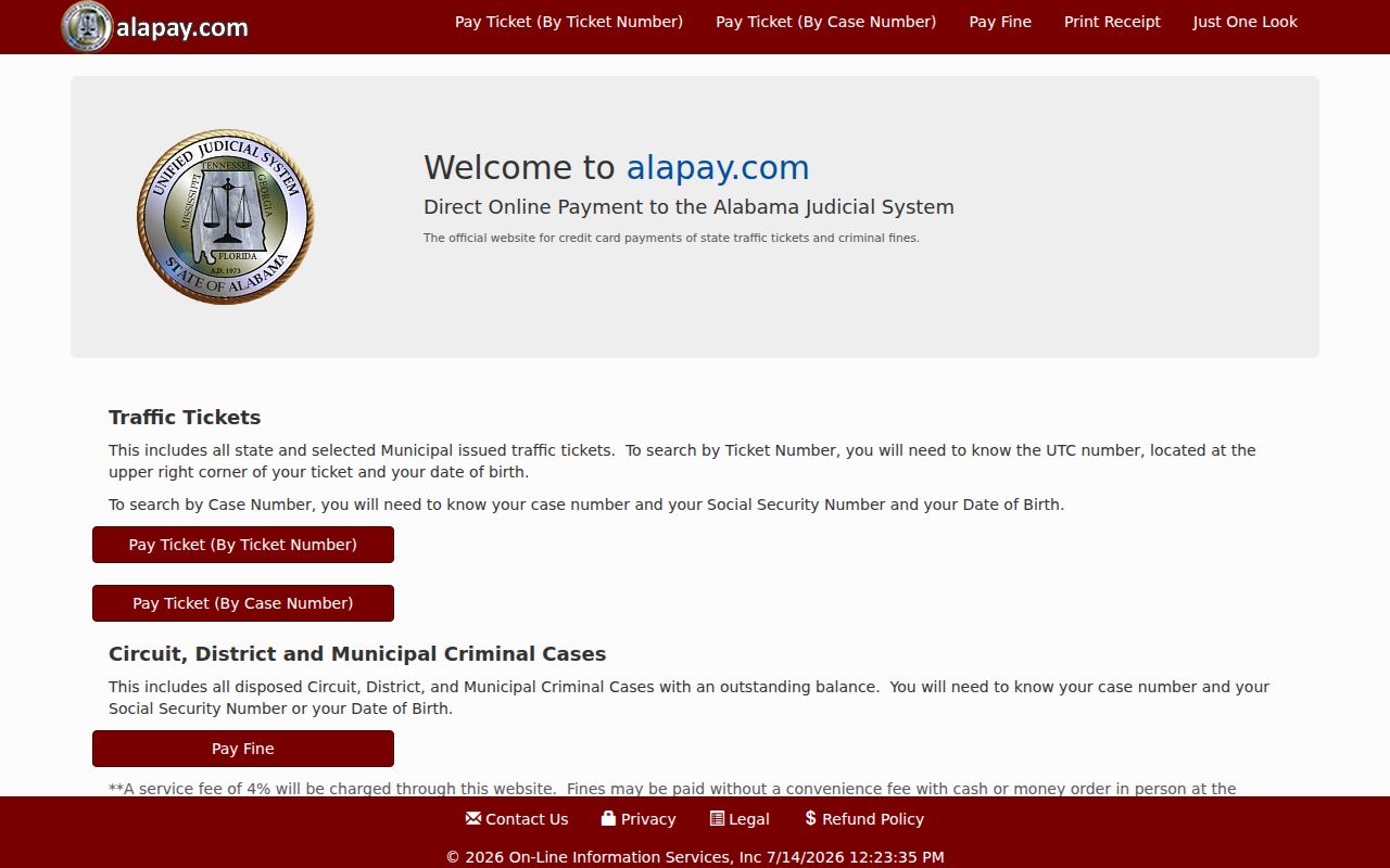 Crenshaw County traffic court records and Alapay payment site